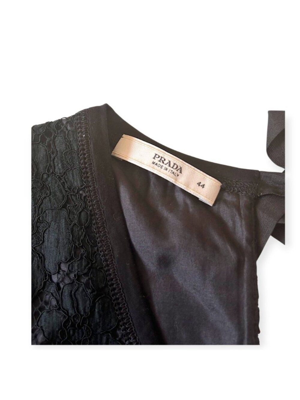 Prada Black Lace Dress Navy Underlayer Italy 44 Never Worn Garment Bag - Picture 3 of 15